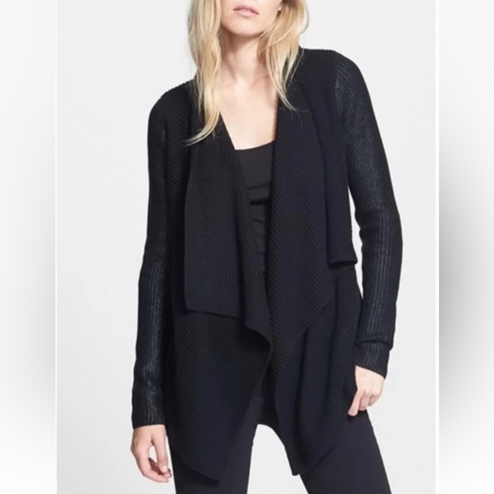 VINCE Cotton Black Draped Front Sweater Cardigan size Small